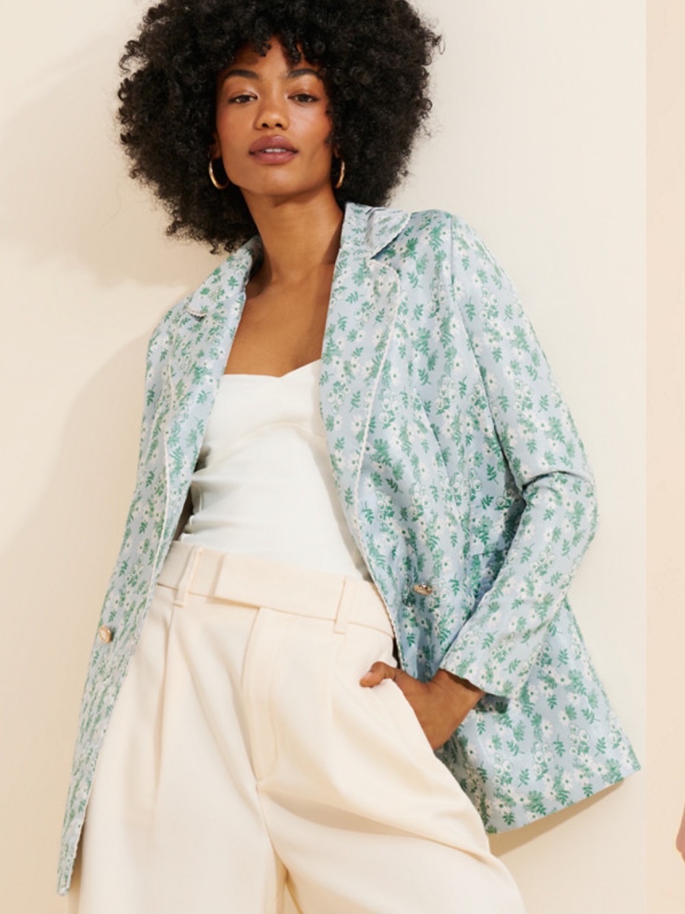 Sister Jane Floral Jacquard Blazer Light Blue Lace Trim Size L